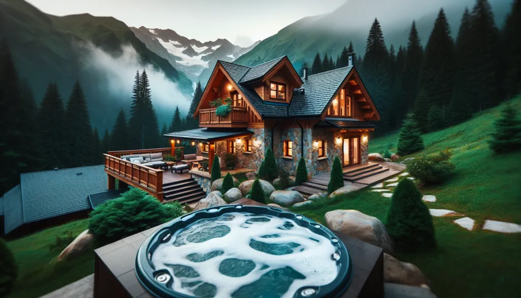 Traditional mountain-style villa with outdoor jacuzzi